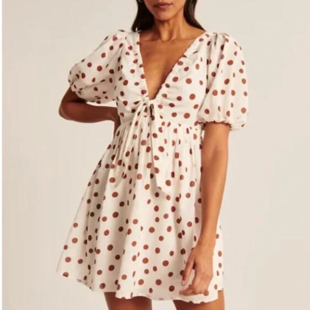 Abercrombie Clinch-Front Mini Dress - Brown & White Polka Dot XXSP (Petite)